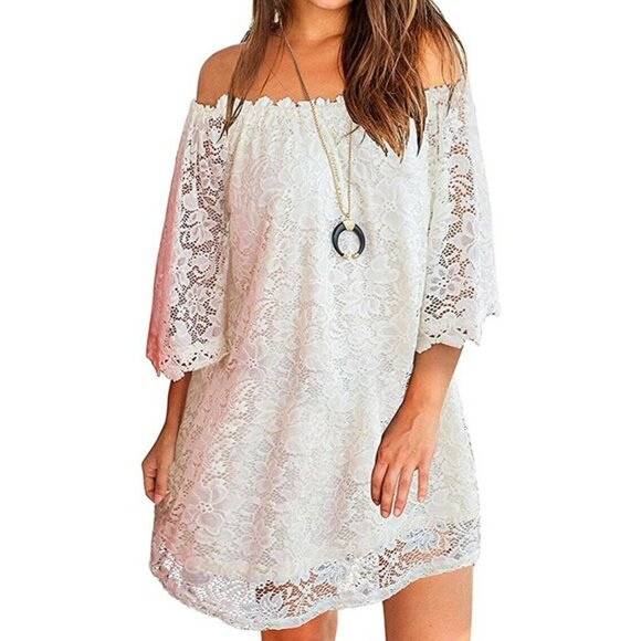 OURS Dresses & Skirts - OURS Women's Size S White Lace Off-the-Shoulder Dress Thigh Mini Lined NEW